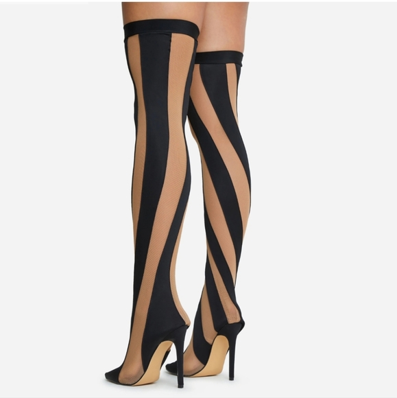 STILETTO HEEL OVER THE KNEE THIGH HIGH SOCK BOOT IN BLACK MESH - Picture 4 of 7